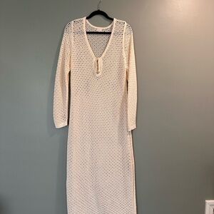 a new day Cream Open-Knit Long Sleeve Maxi Coverup